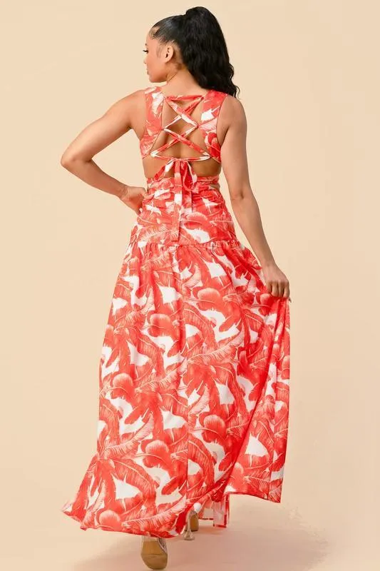 TROPICAL FEATHER PRINT SQUARE BUCKLE FRONT DETAIL