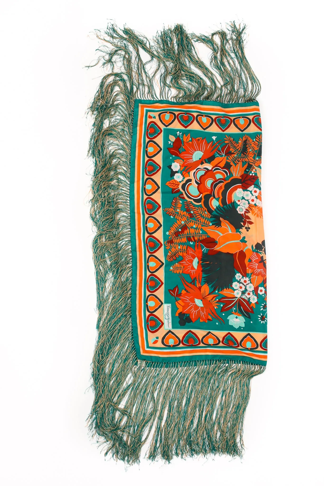 Tropical Floral Print Silk Fringe Shawl