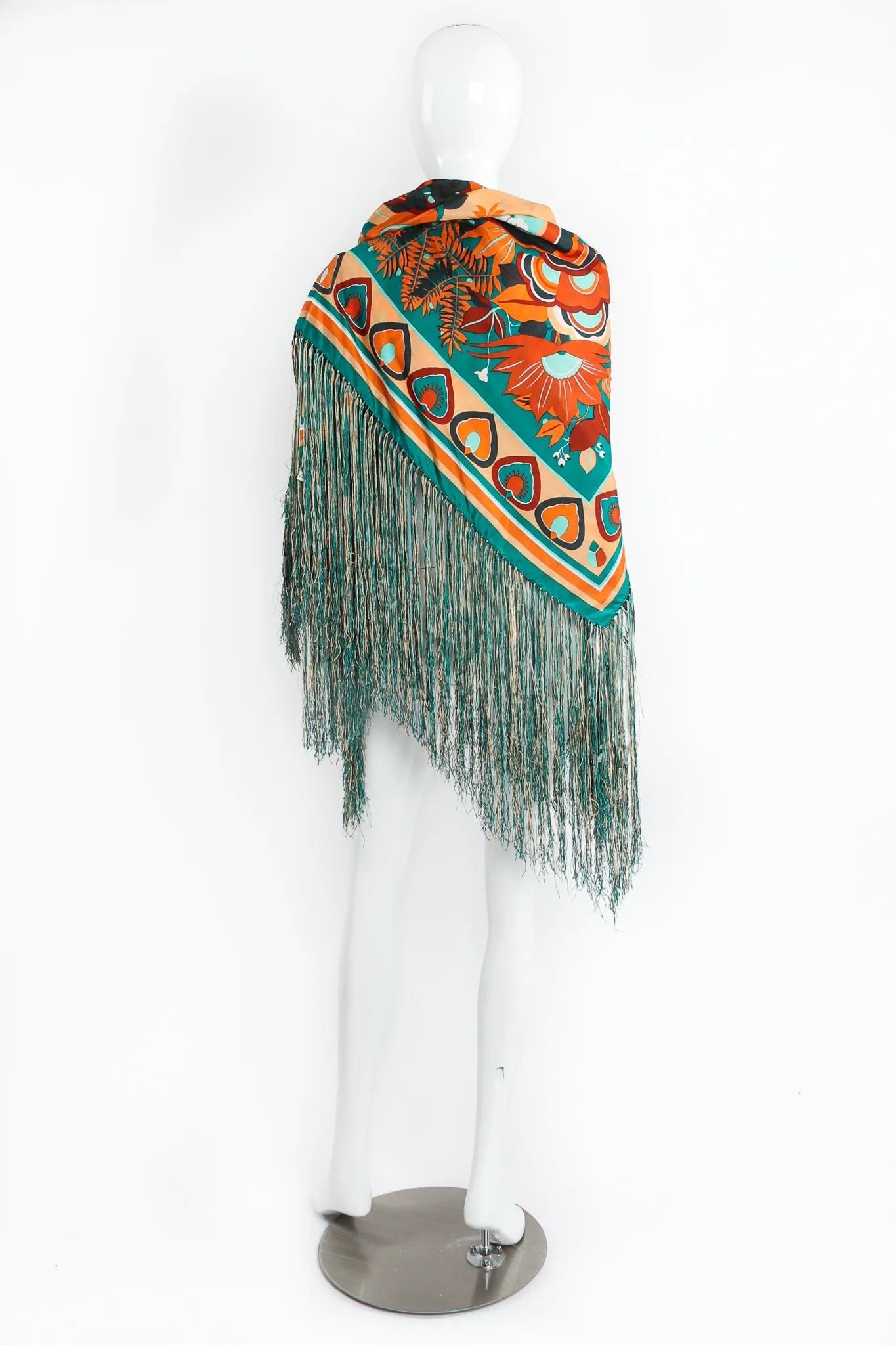 Tropical Floral Print Silk Fringe Shawl