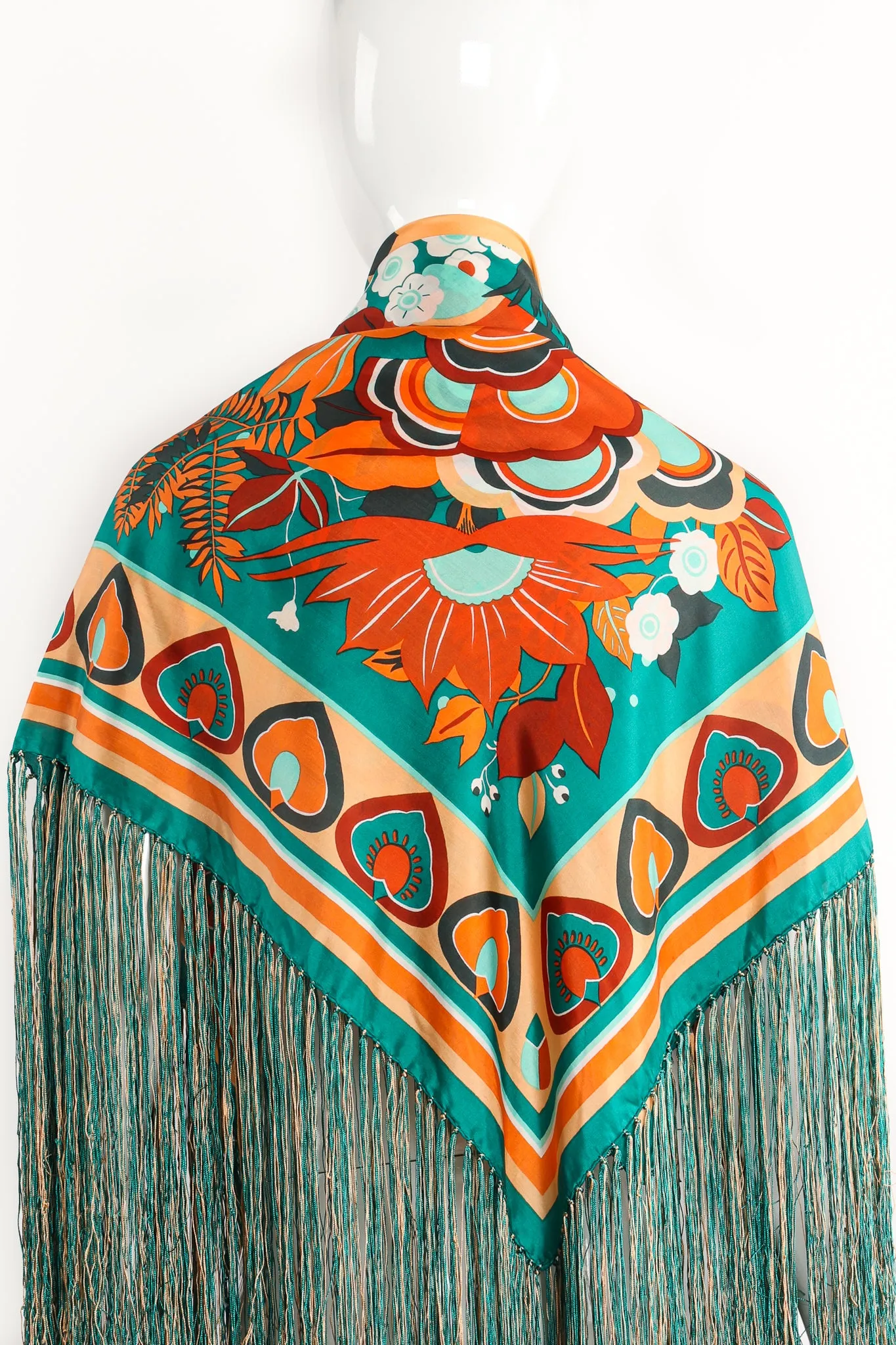 Tropical Floral Print Silk Fringe Shawl