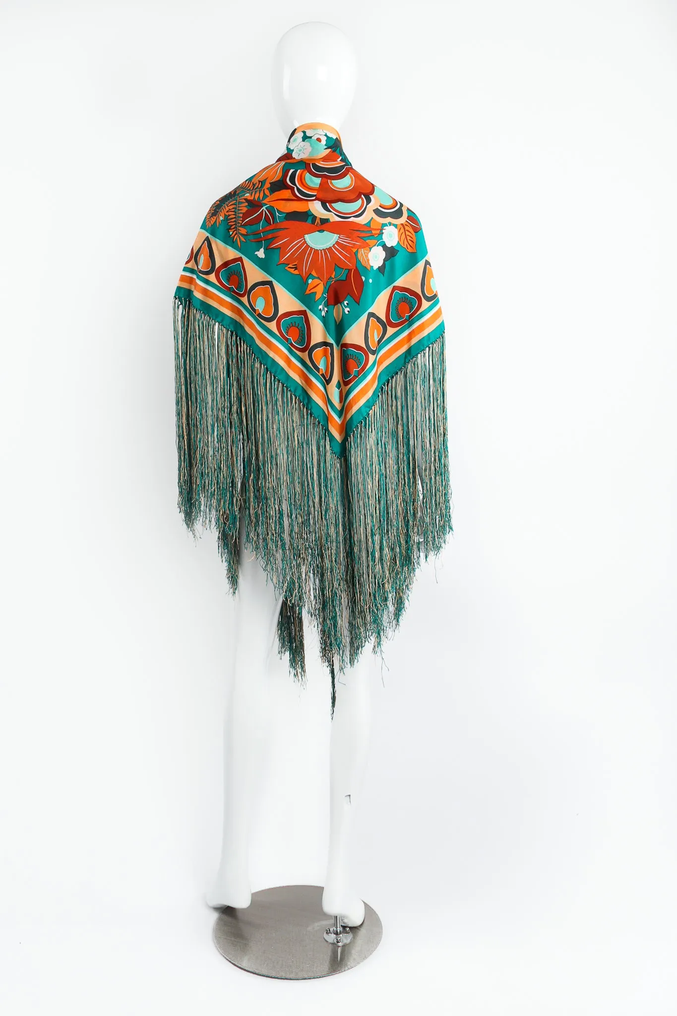 Tropical Floral Print Silk Fringe Shawl