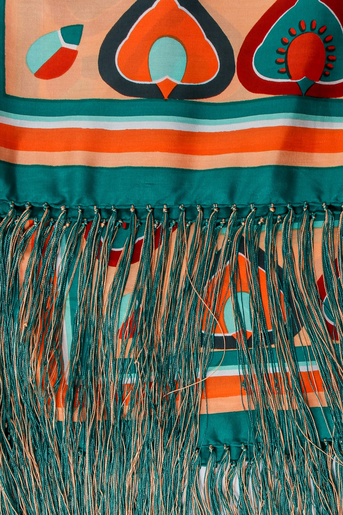 Tropical Floral Print Silk Fringe Shawl