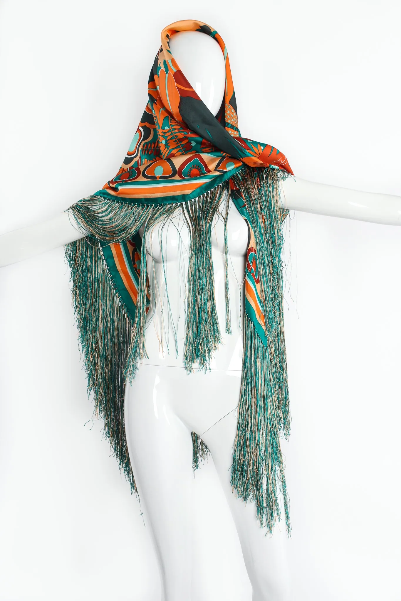 Tropical Floral Print Silk Fringe Shawl