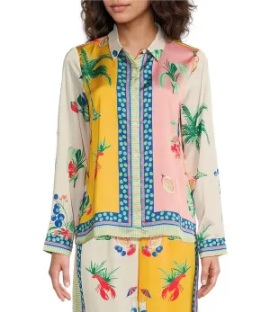 Tropical Printed Long Sleeve Button Down Top
