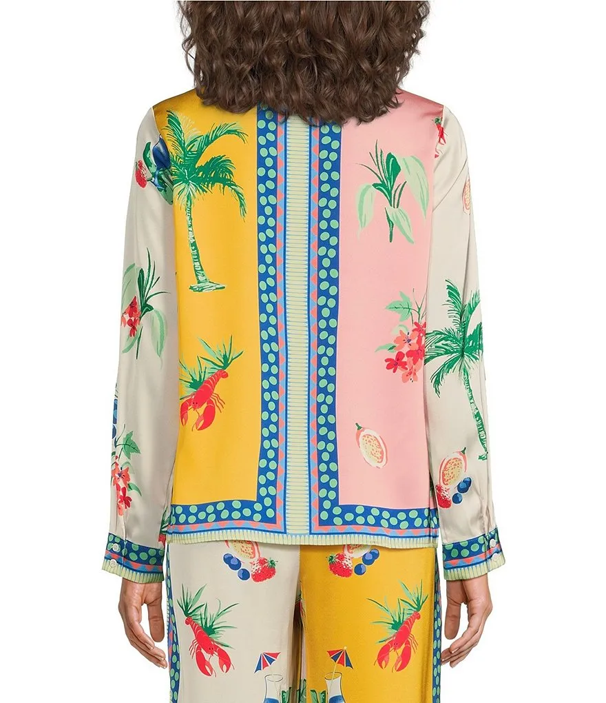 Tropical Printed Long Sleeve Button Down Top