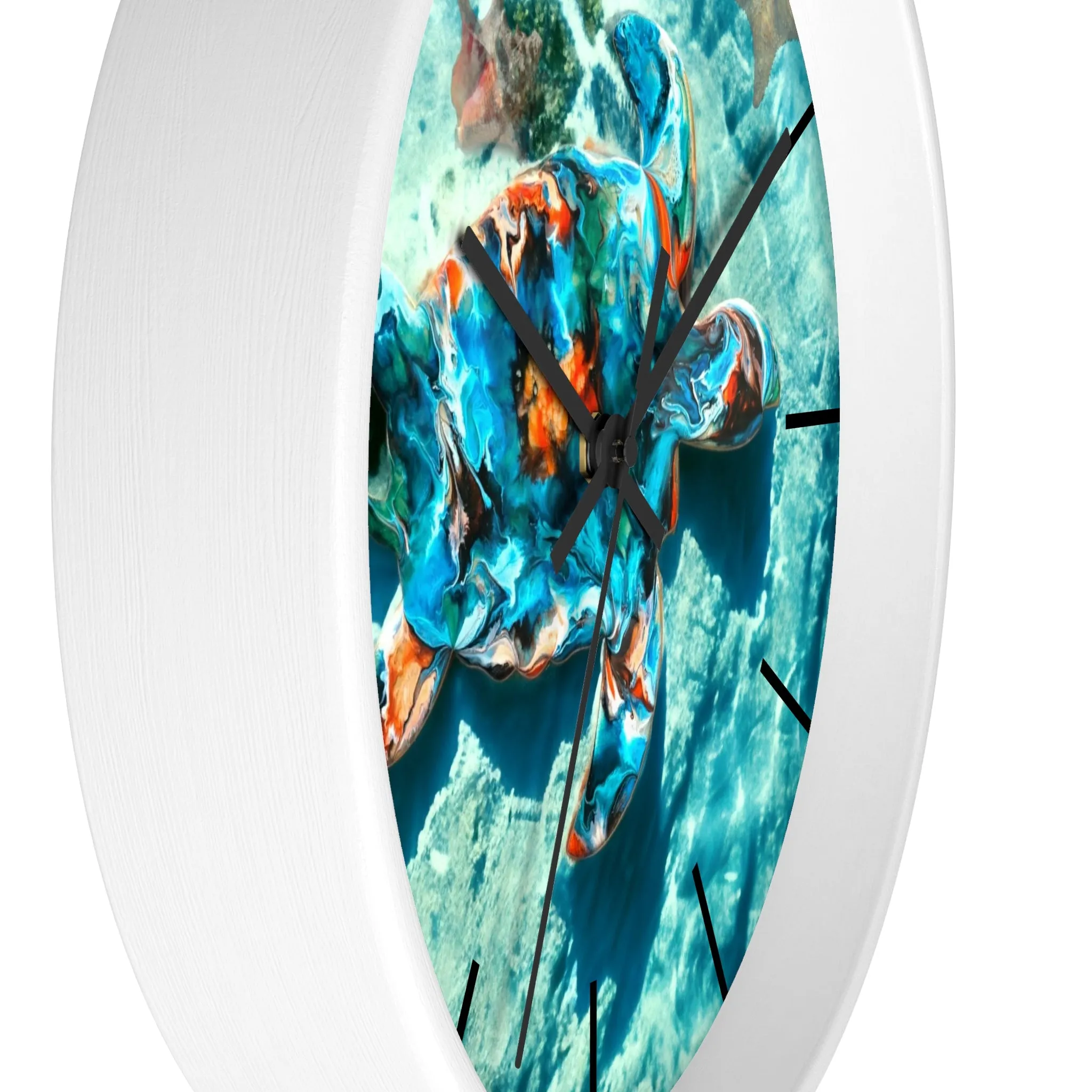 Tropical Sea Turtle Coastal Print Wall Clock 3 Frame Colors