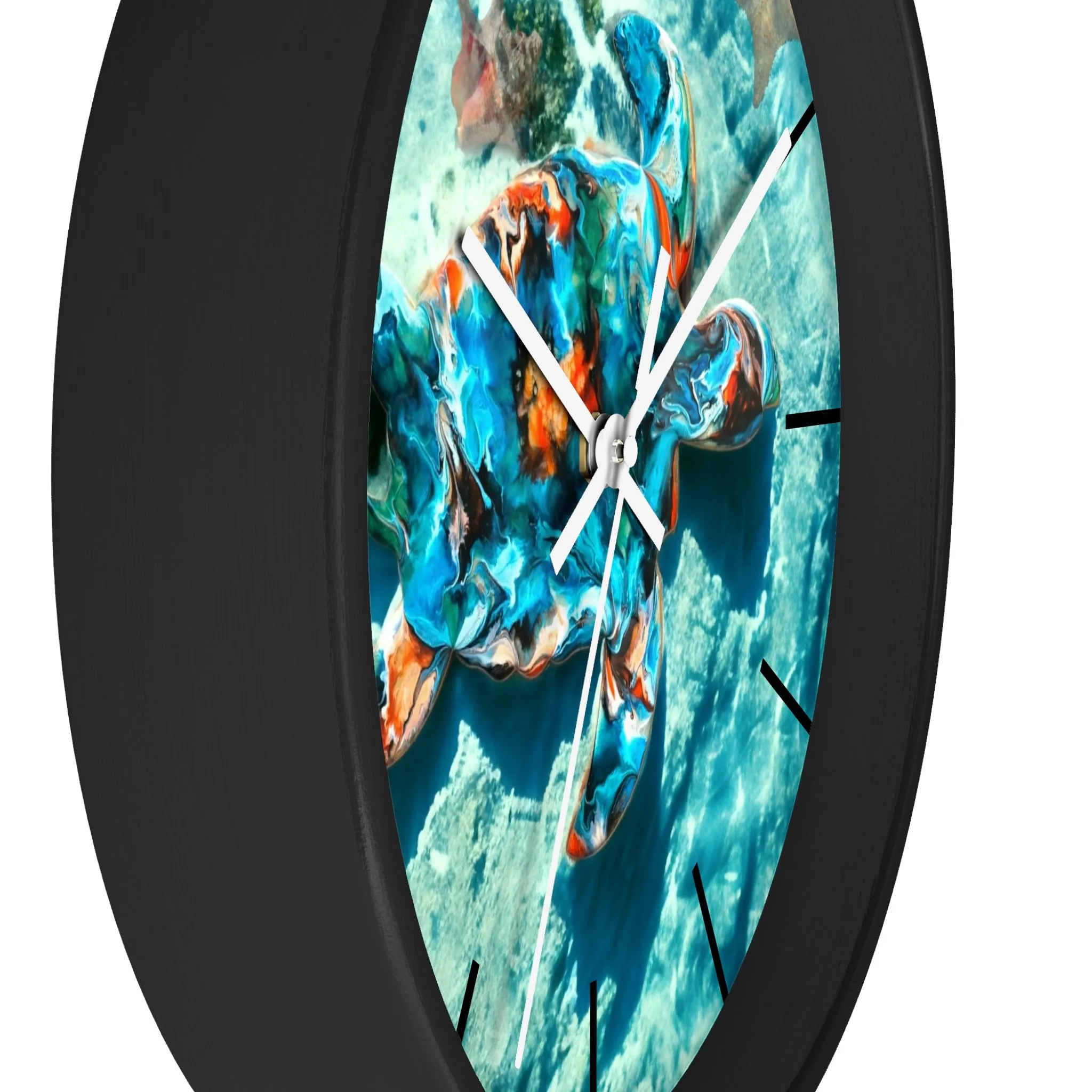 Tropical Sea Turtle Coastal Print Wall Clock 3 Frame Colors