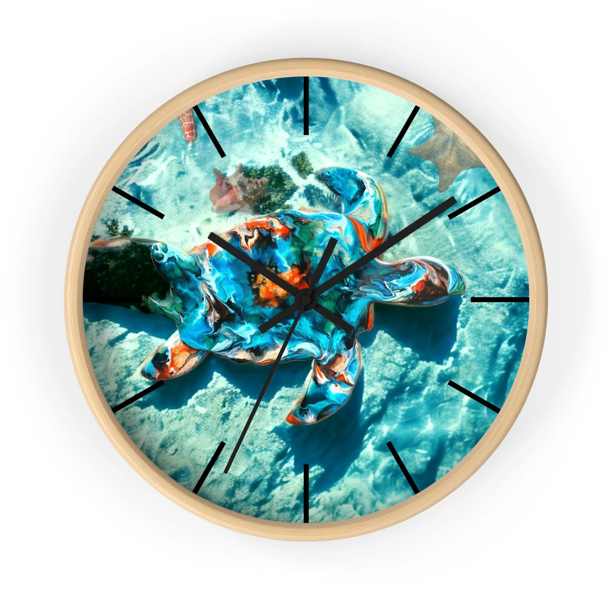 Tropical Sea Turtle Coastal Print Wall Clock 3 Frame Colors
