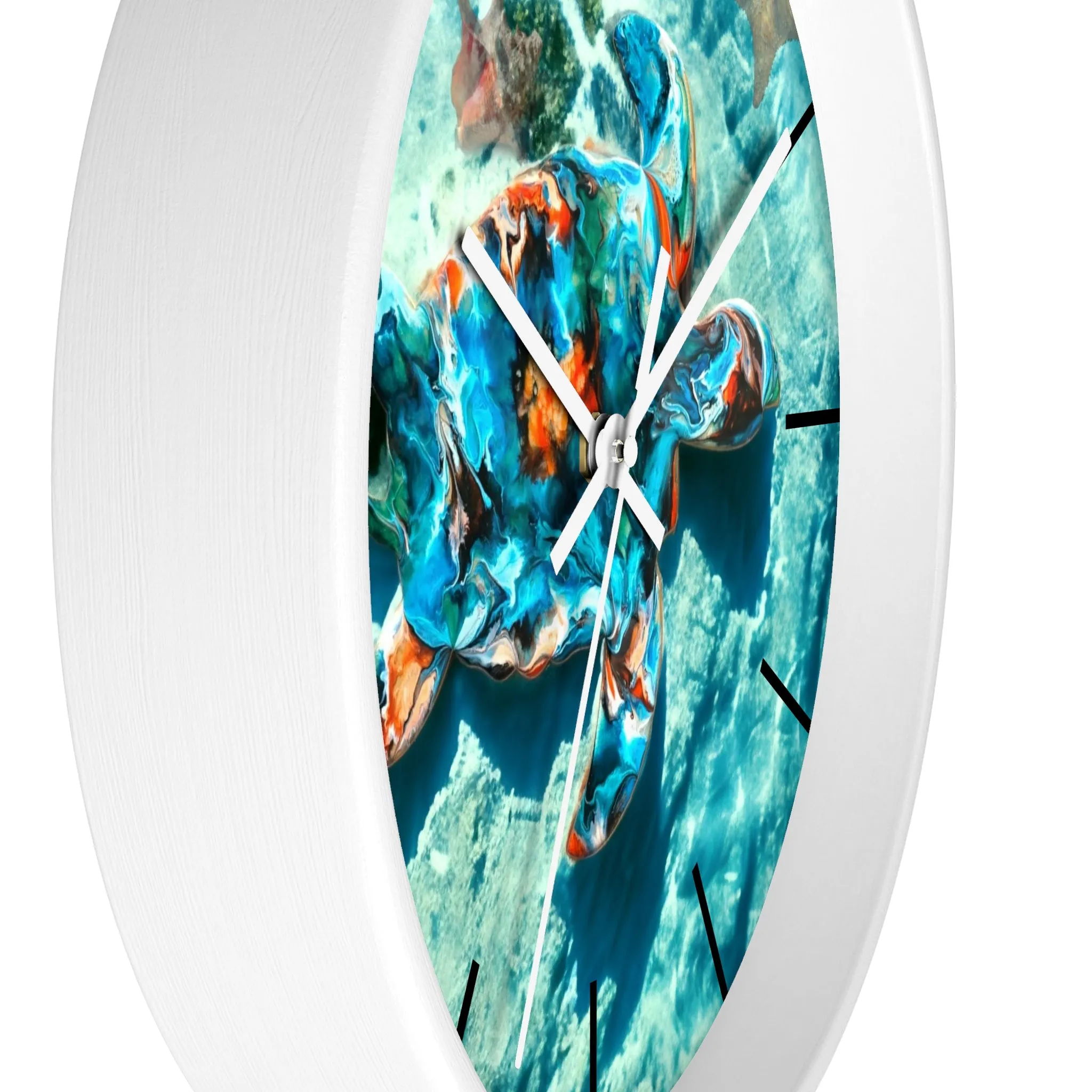 Tropical Sea Turtle Coastal Print Wall Clock 3 Frame Colors