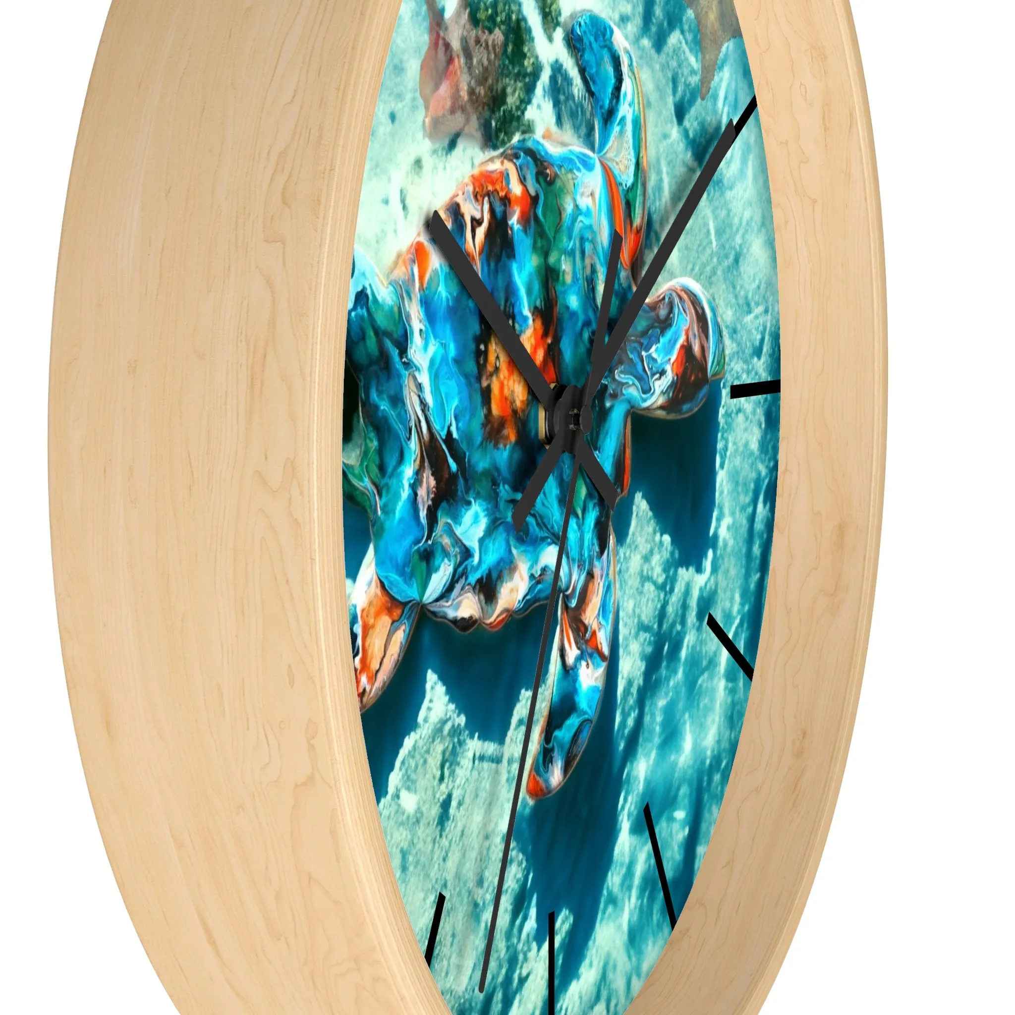 Tropical Sea Turtle Coastal Print Wall Clock 3 Frame Colors