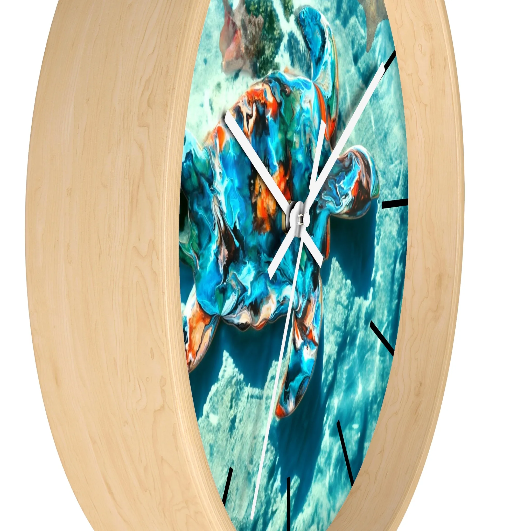 Tropical Sea Turtle Coastal Print Wall Clock 3 Frame Colors