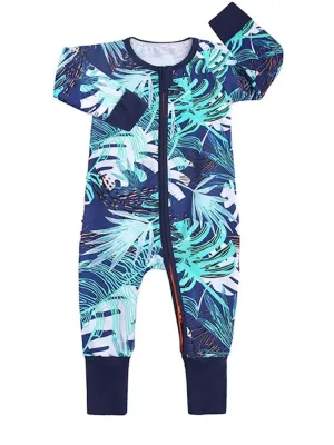 Turquoise Tropical Baby Zip Sleepsuit with Hand & Feet Cuffs