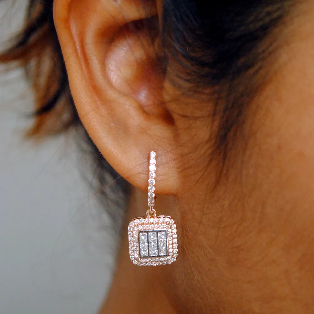 Two Tone Deco Diamond Huggie & Drop Earrings