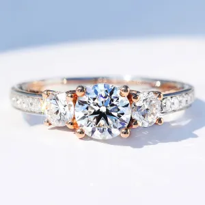 Two Tone Gold GIA Diamond Three-Stone Engagement Ring