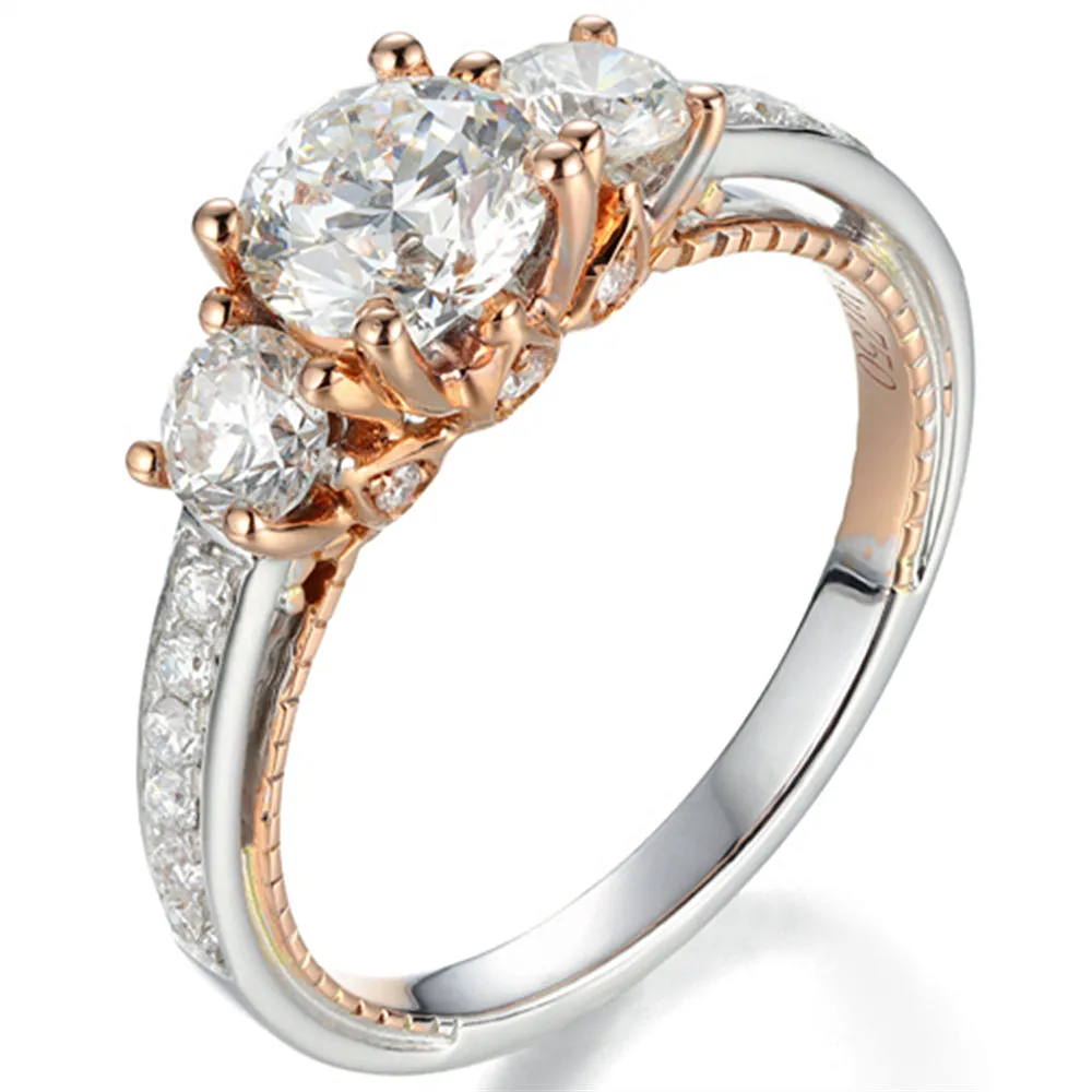 Two Tone Gold GIA Diamond Three-Stone Engagement Ring