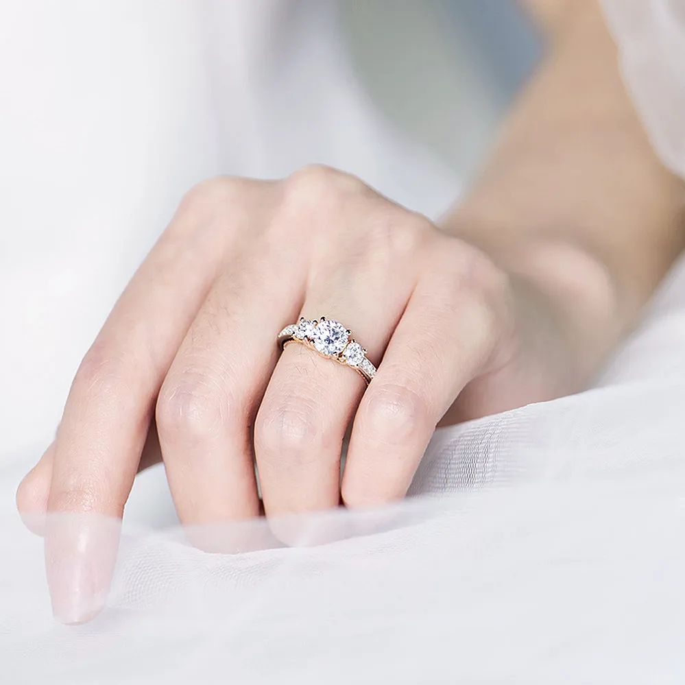 Two Tone Gold GIA Diamond Three-Stone Engagement Ring