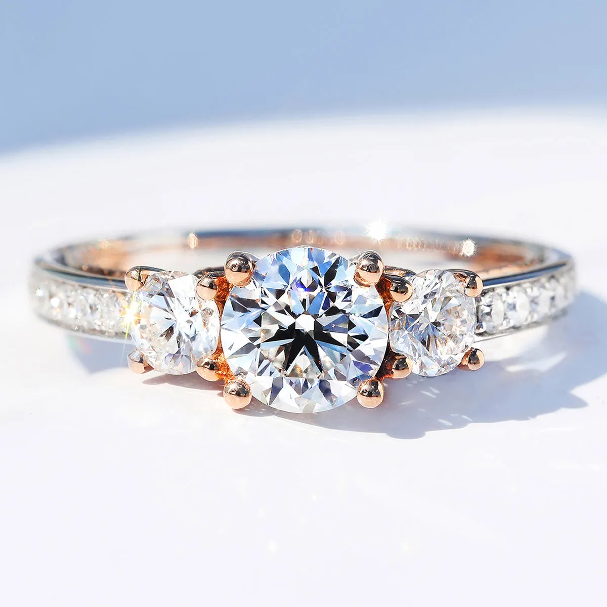 Two Tone Gold GIA Diamond Three-Stone Engagement Ring