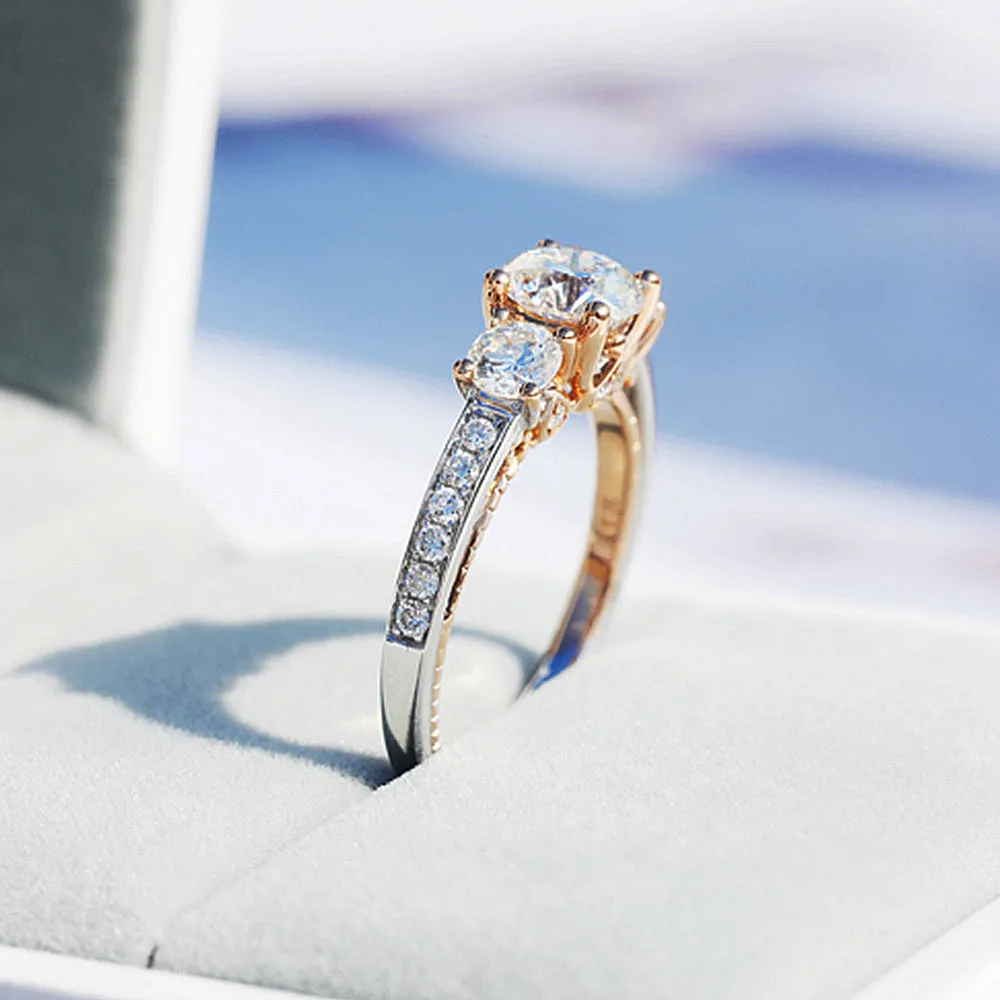 Two Tone Gold GIA Diamond Three-Stone Engagement Ring