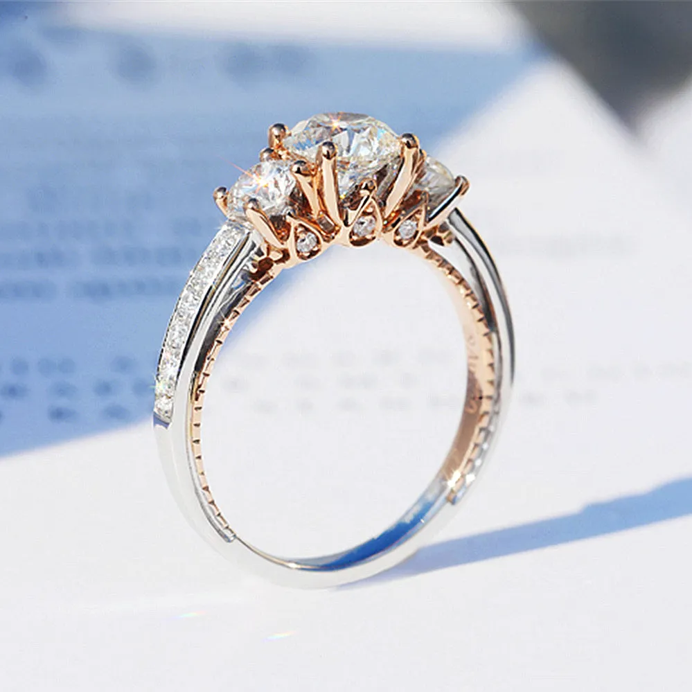Two Tone Gold GIA Diamond Three-Stone Engagement Ring