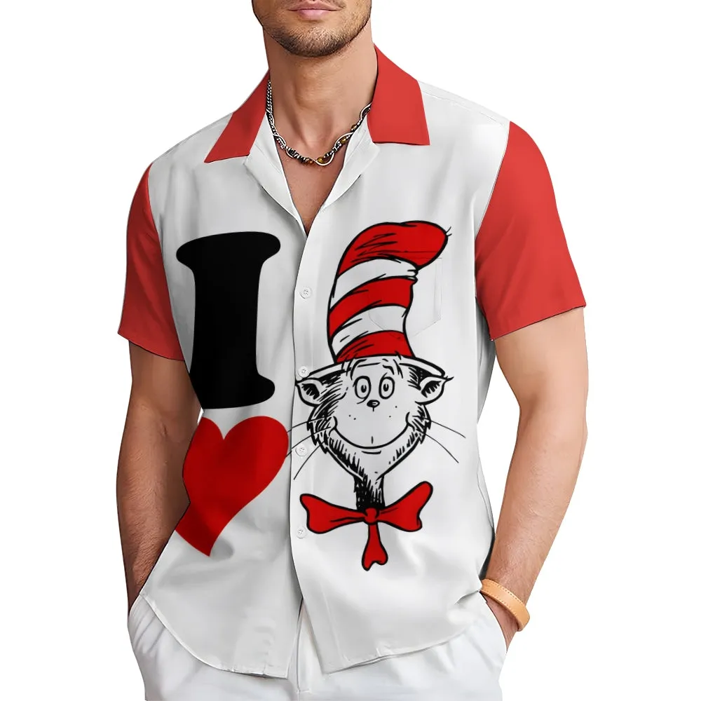 Valentine's Day Love Cartoon Character Casual Short Sleeve Shirt 2401000103