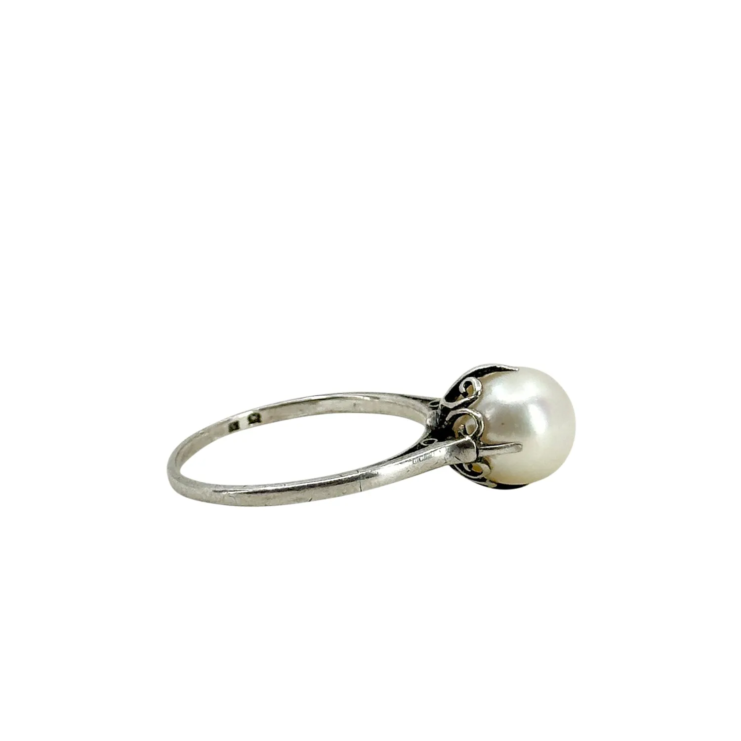 Vintage Mikimoto Claw Prong Solitaire Japanese Saltwater Akoya Cultured Pearl Ring- Sterling Silver Sz 6