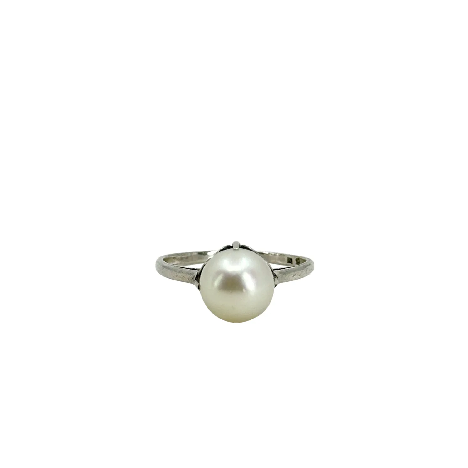 Vintage Mikimoto Claw Prong Solitaire Japanese Saltwater Akoya Cultured Pearl Ring- Sterling Silver Sz 6