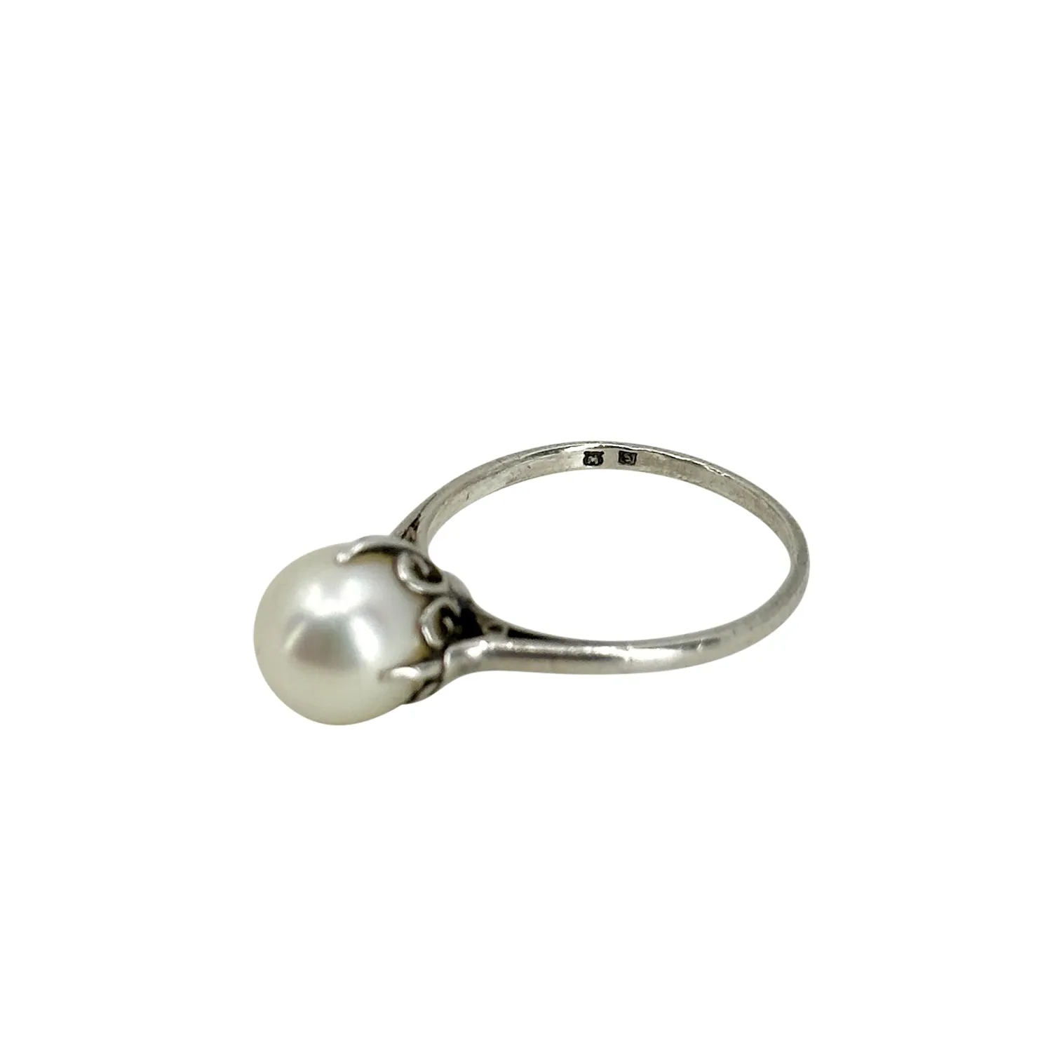 Vintage Mikimoto Claw Prong Solitaire Japanese Saltwater Akoya Cultured Pearl Ring- Sterling Silver Sz 6