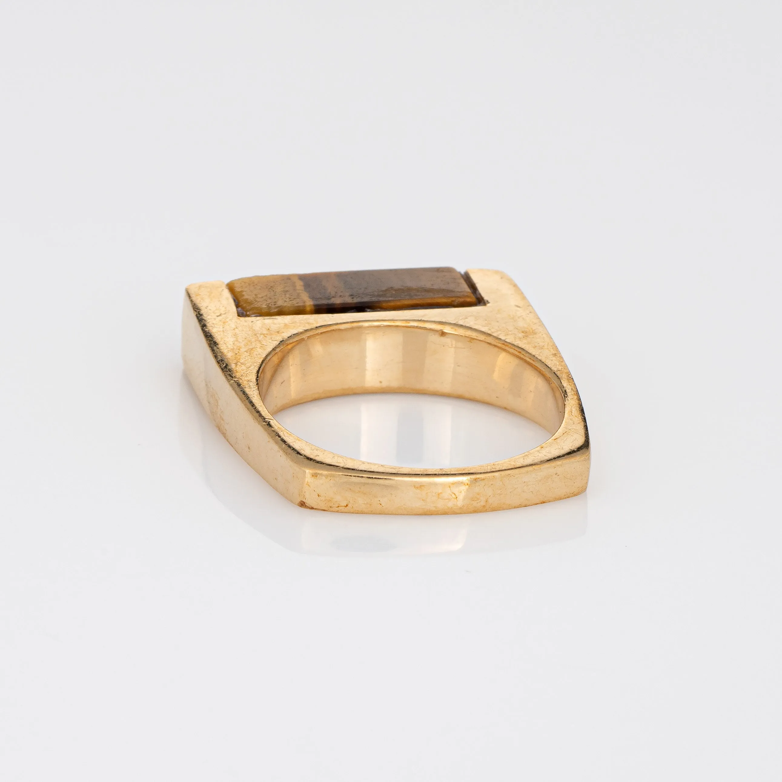 Vintage Square Ring Tigers Eye 14k Yellow Gold Sz 6.25 Geometric Stacking Band