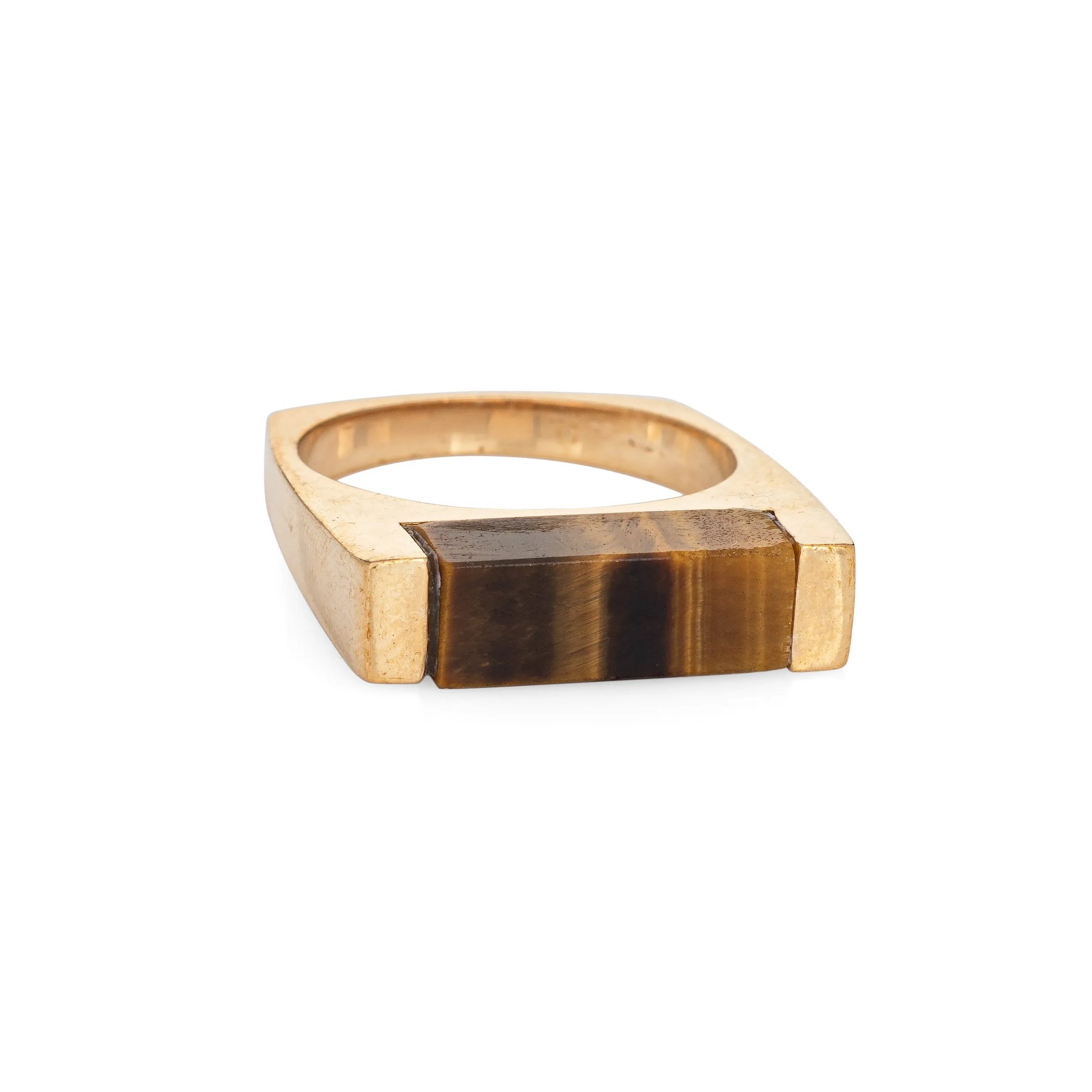 Vintage Square Ring Tigers Eye 14k Yellow Gold Sz 6.25 Geometric Stacking Band