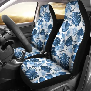White and Blue Hibiscus Tropical Hawaiian Flower Pattern Car Seat Covers