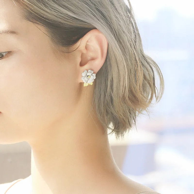 White and Fancy Yellow Diamond Luxury Flower Earrings