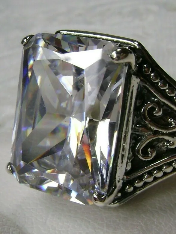 White CZ Ring, Renaissance Jewelry, Gothic Filigree #D131