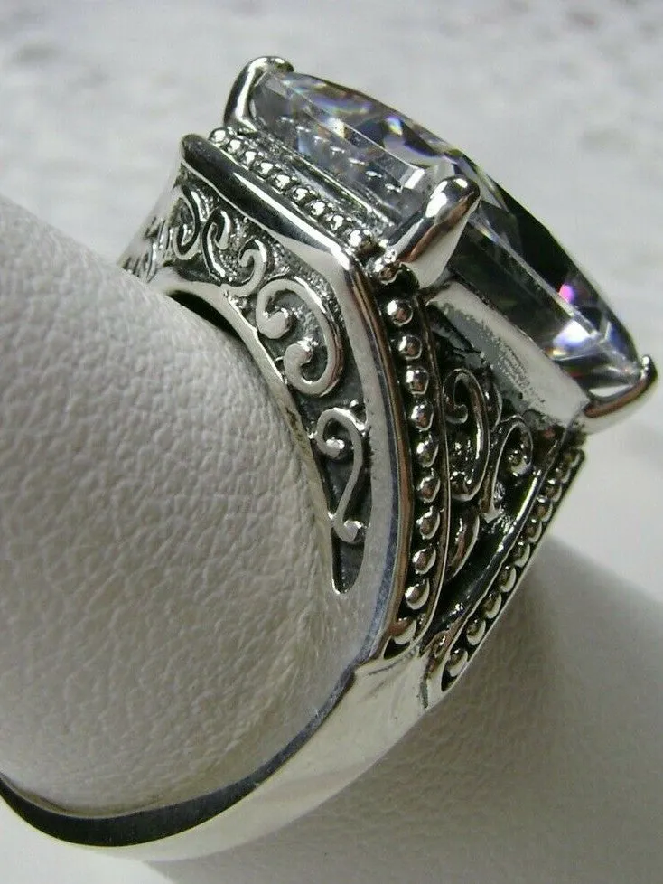 White CZ Ring, Renaissance Jewelry, Gothic Filigree #D131