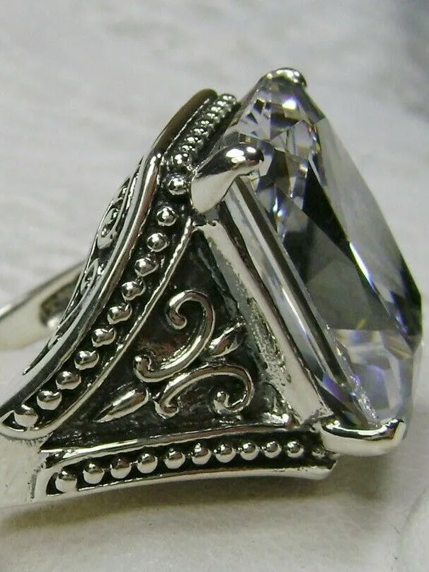 White CZ Ring, Renaissance Jewelry, Gothic Filigree #D131