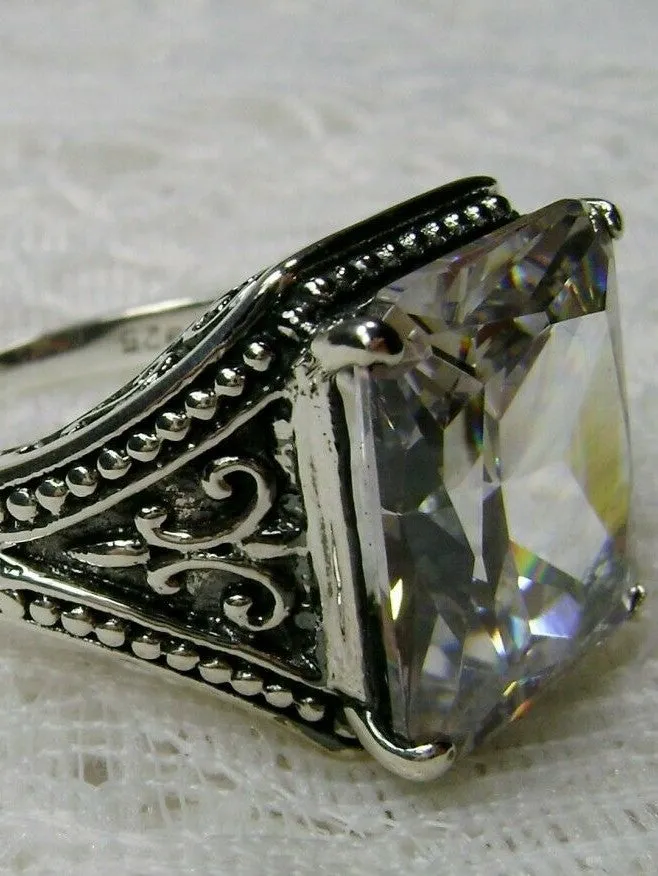 White CZ Ring, Renaissance Jewelry, Gothic Filigree #D131