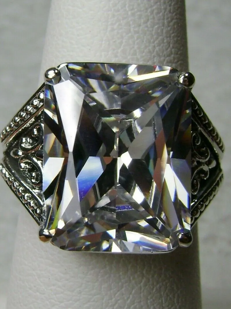 White CZ Ring, Renaissance Jewelry, Gothic Filigree #D131