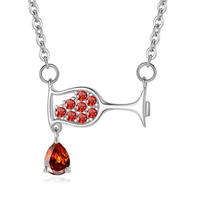 Wine Glass Pendant Necklace Women zircon Luxury Necklace