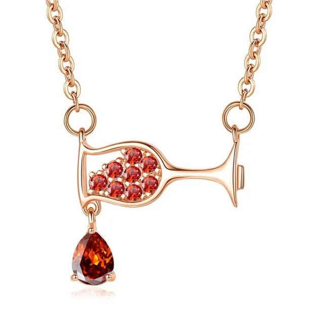 Wine Glass Pendant Necklace Women zircon Luxury Necklace