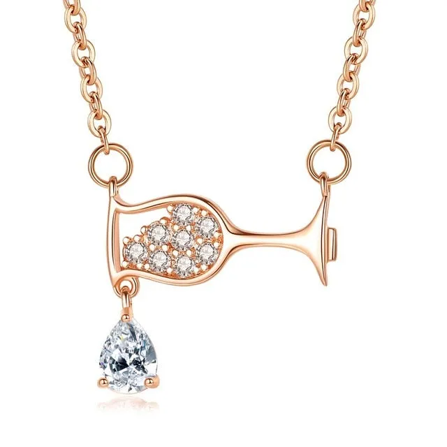 Wine Glass Pendant Necklace Women zircon Luxury Necklace