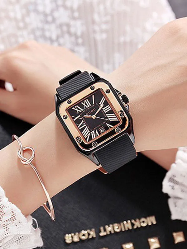Women's Watch square calendar dial silicone strap simple watch