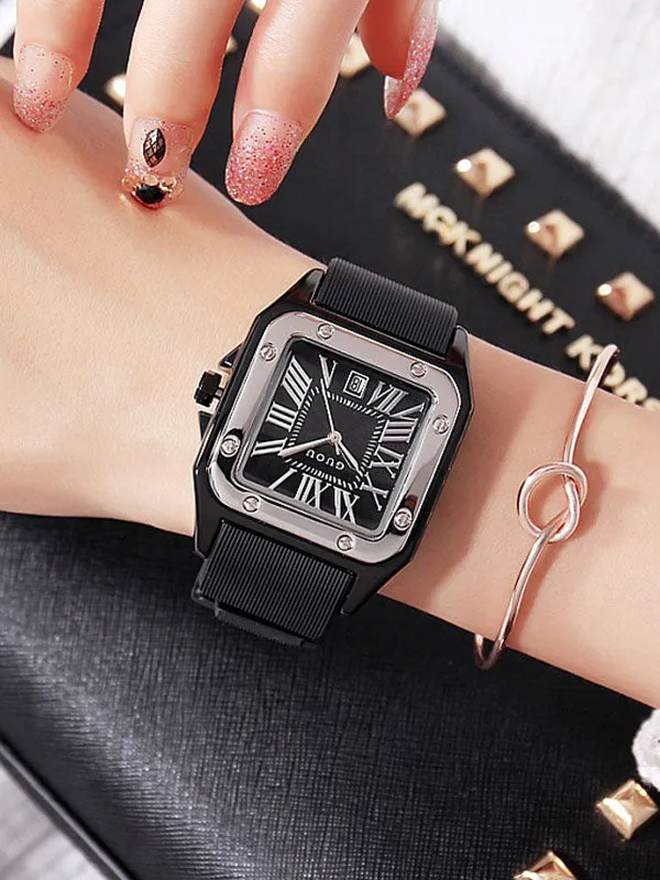 Women's Watch square calendar dial silicone strap simple watch
