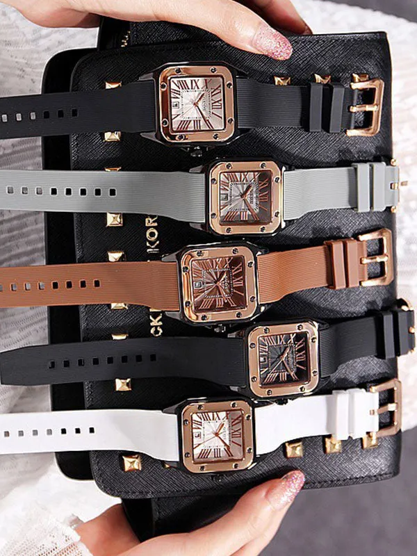Women's Watch square calendar dial silicone strap simple watch
