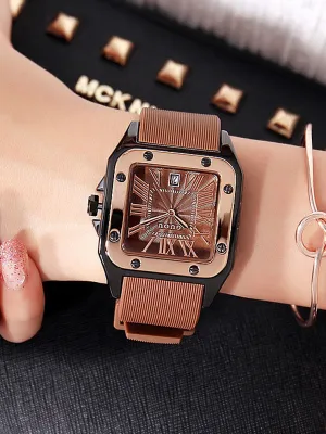 Women's Watch square calendar dial silicone strap simple watch