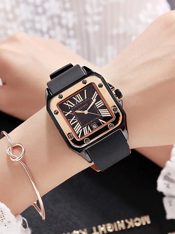 Women's Watch square calendar dial silicone strap simple watch