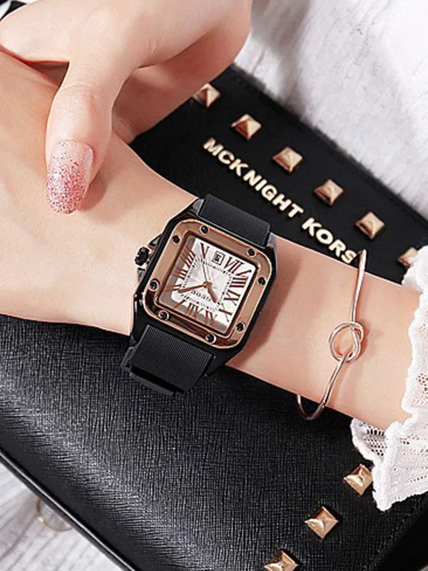 Women's Watch square calendar dial silicone strap simple watch
