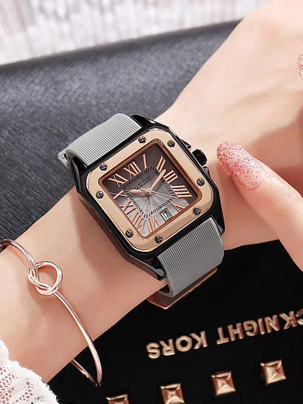 Women's Watch square calendar dial silicone strap simple watch
