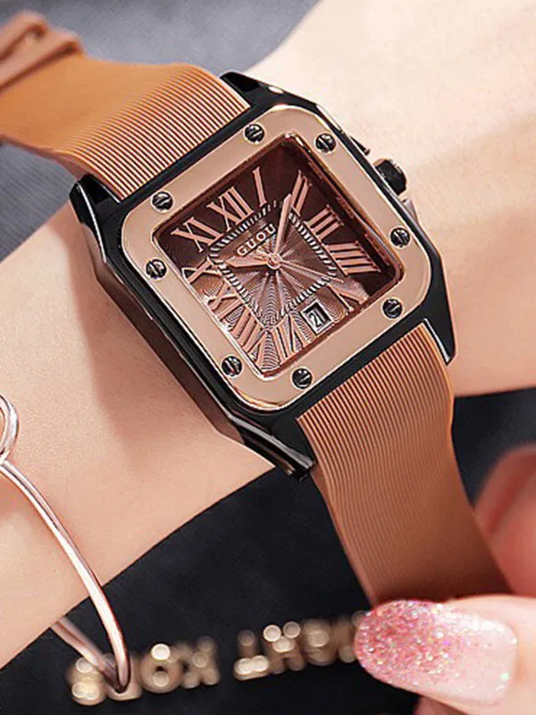 Women's Watch square calendar dial silicone strap simple watch