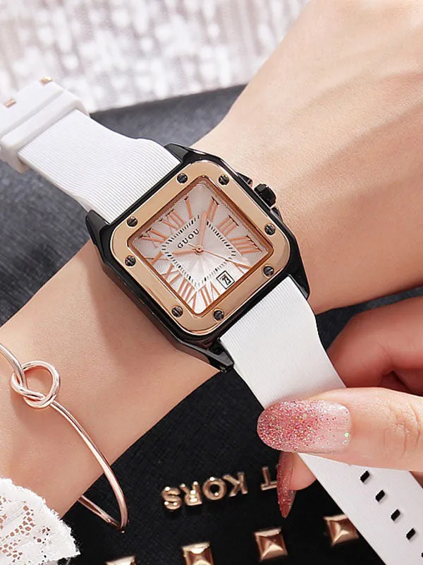 Women's Watch square calendar dial silicone strap simple watch