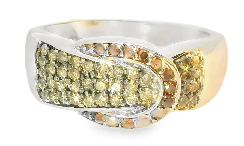 Wonderful Estate 14K White Gold Garnet Champagne Diamond Belt Buckle Band Ring