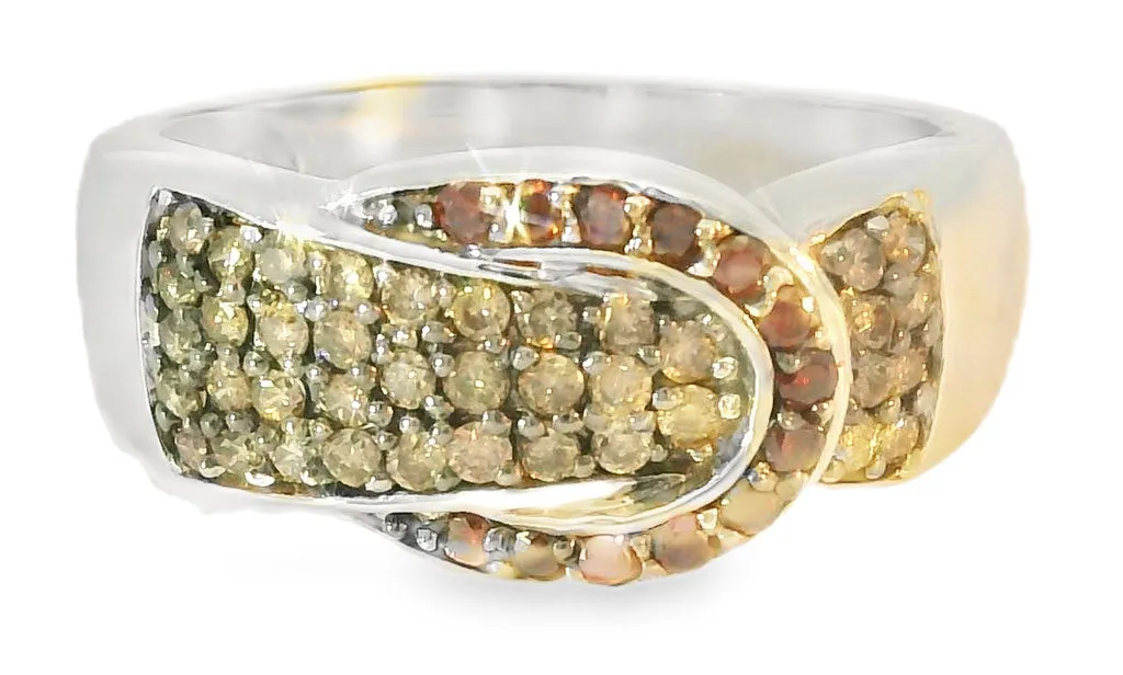 Wonderful Estate 14K White Gold Garnet Champagne Diamond Belt Buckle Band Ring